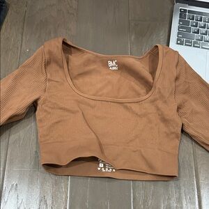OQQ Brown Ribbed Crop Top